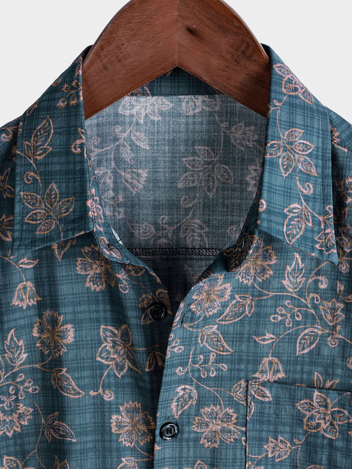 Chemise à manches courtes en coton respirant à motif floral vintage pour homme