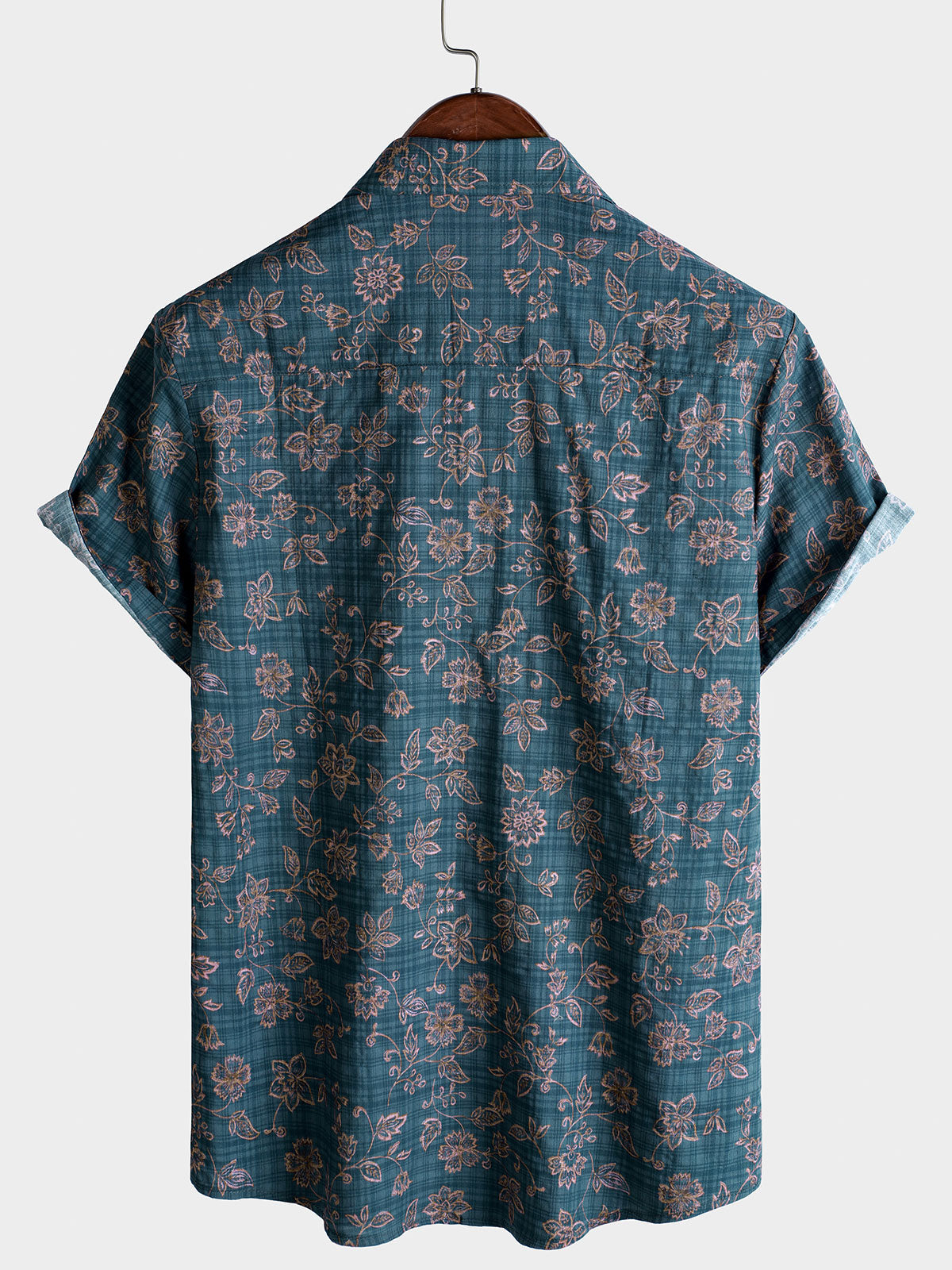 Chemise à manches courtes en coton respirant à motif floral vintage pour homme