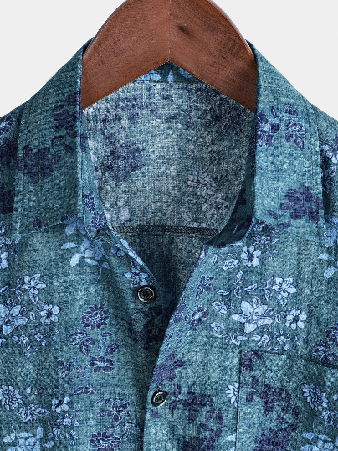 Chemise rétro à manches courtes et poches pour homme, motif floral bleu, style décontracté, pour les vacances
