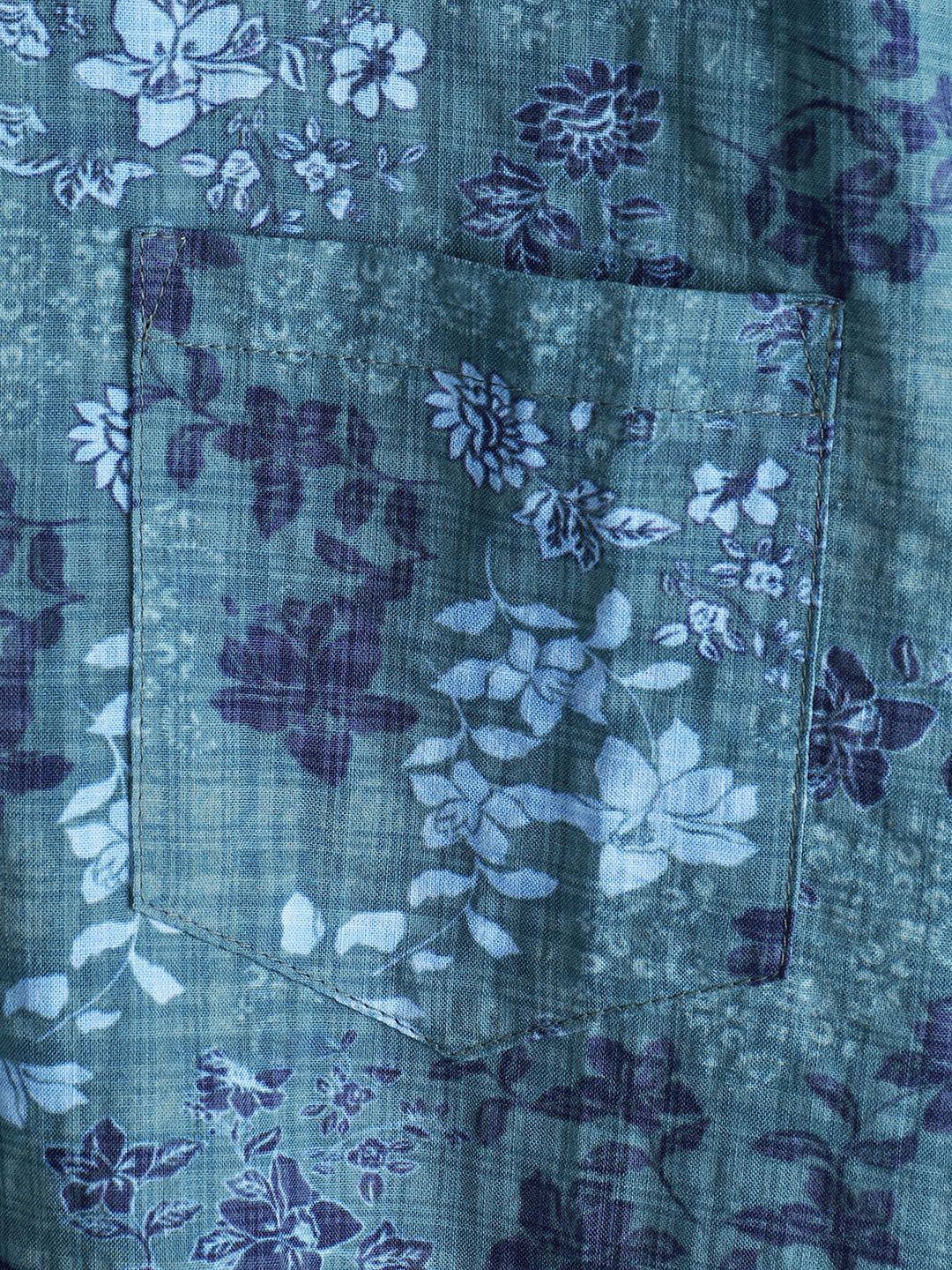 Chemise rétro à manches courtes et poches pour homme, motif floral bleu, style décontracté, pour les vacances