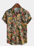 Chemise à manches courtes respirante avec imprimé botanique vintage pour hommes