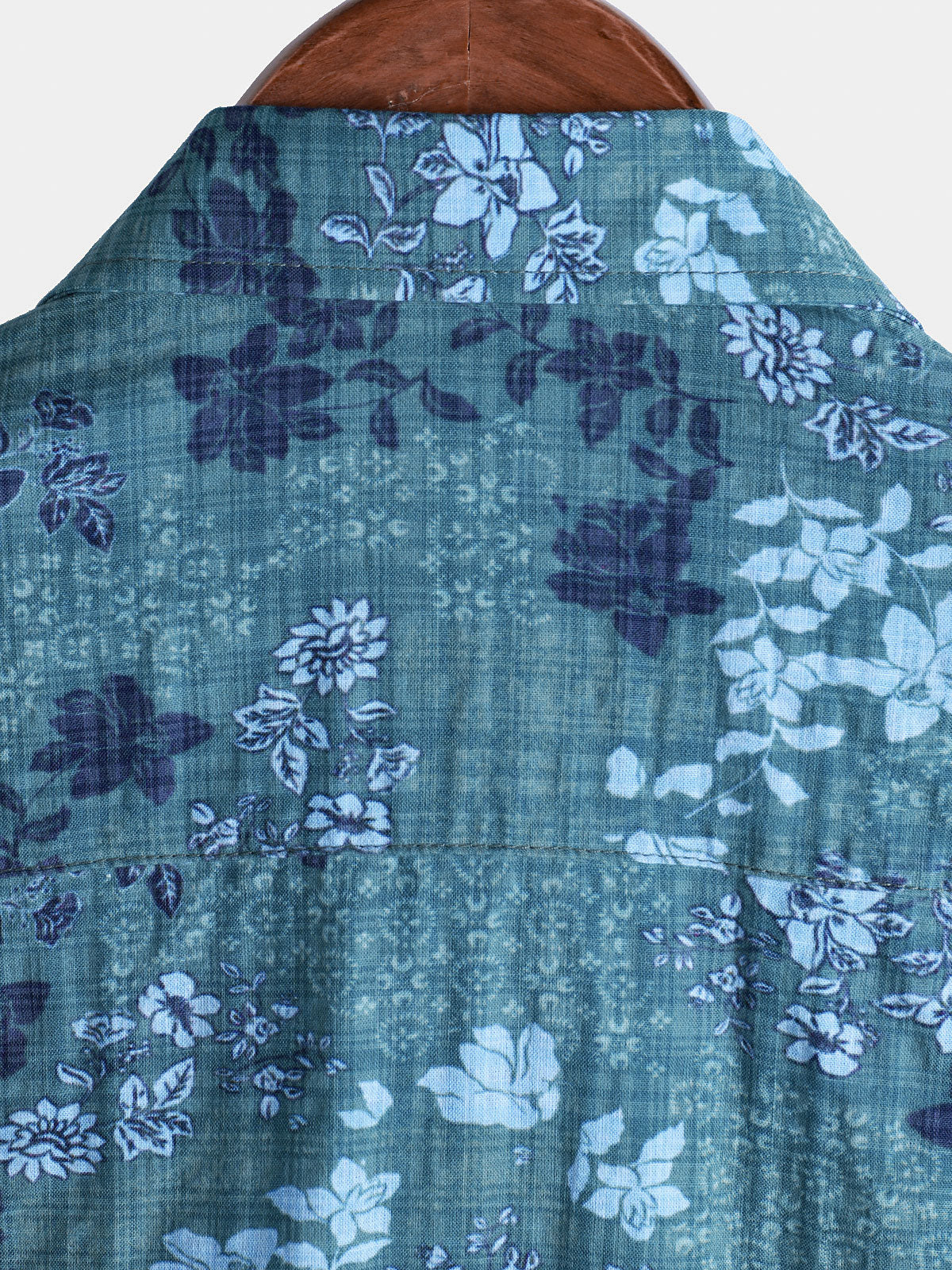 Chemise Retro Casual à Manches Courtes avec Poche Florale Bleue pour Homme