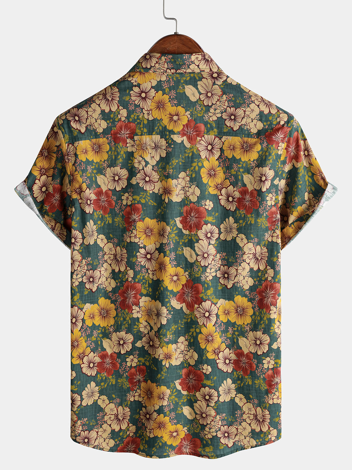 Chemise à manches courtes respirante avec imprimé botanique vintage pour hommes