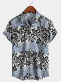 Chemise Homme Bohème Rétro à Manches Courtes en Coton Respirante Imprimé Botanique Style Île