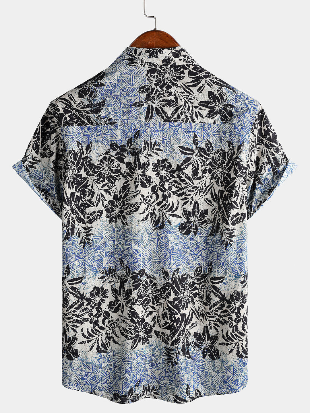 Chemise Homme Bohème Rétro à Manches Courtes en Coton Respirante Imprimé Botanique Style Île