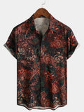 Chemise homme rouge à imprimé floral rétro en 100 % rayonne manches courtes esprit resort