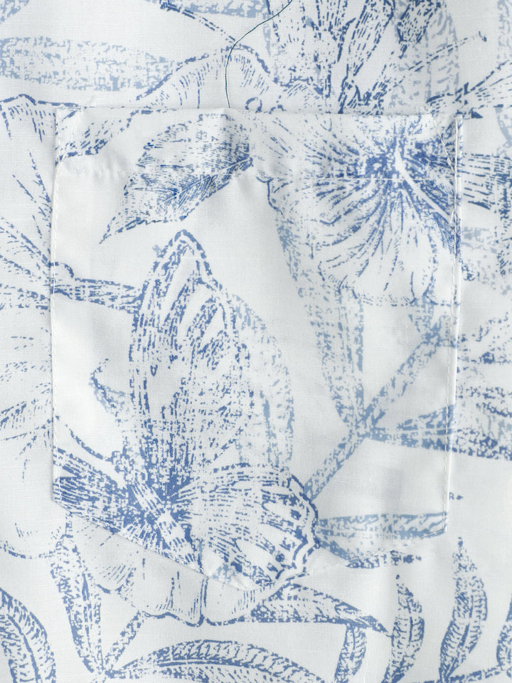 Chemise hawaïenne blanche à manches courtes à imprimé floral rétro pour homme