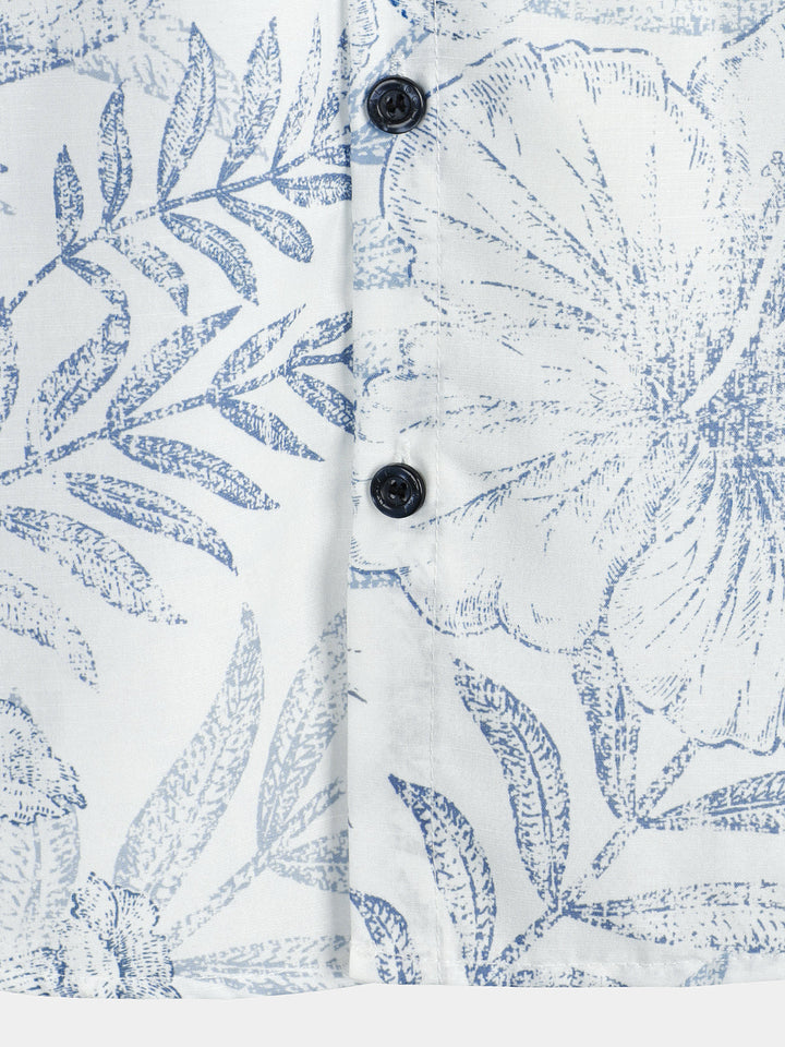 Chemise hawaïenne blanche à manches courtes à imprimé floral rétro pour homme
