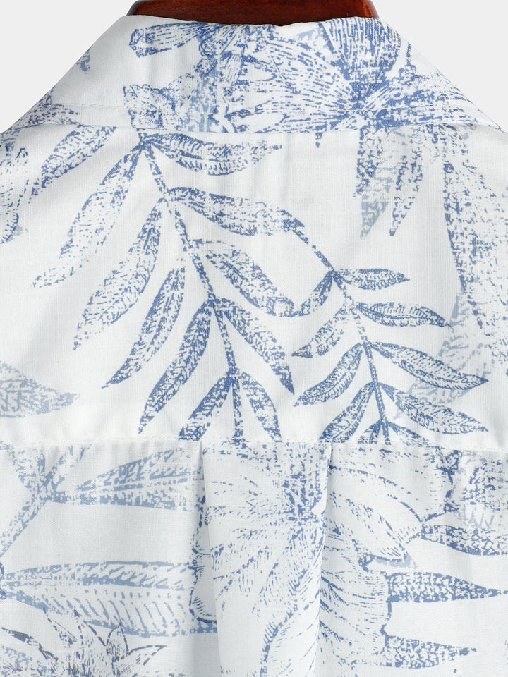Chemise hawaïenne blanche à manches courtes à imprimé floral rétro pour homme
