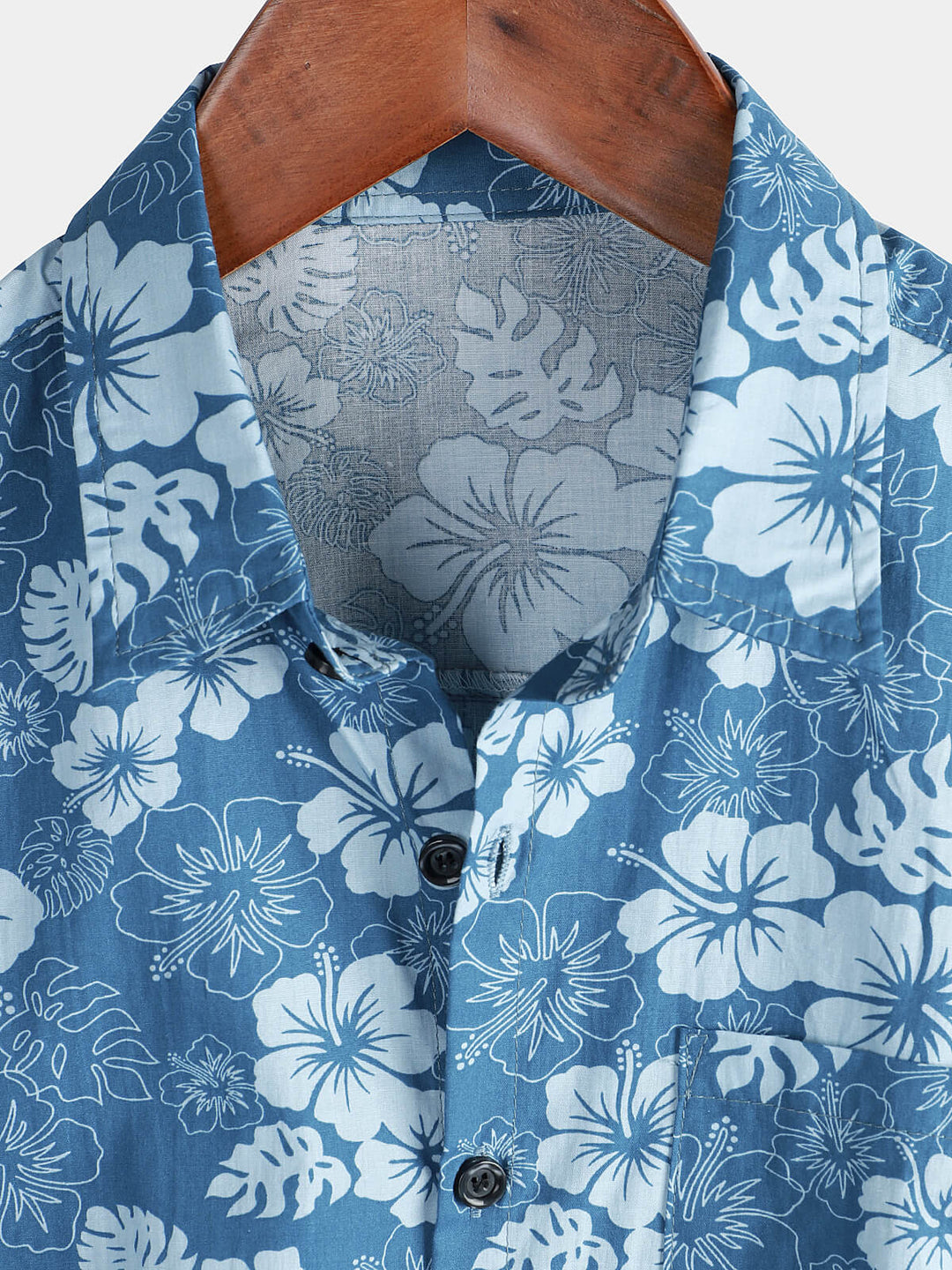 Chemise boutonnée bleue à manches courtes pour hommes, vacances florales hawaïennes, poche décontractée