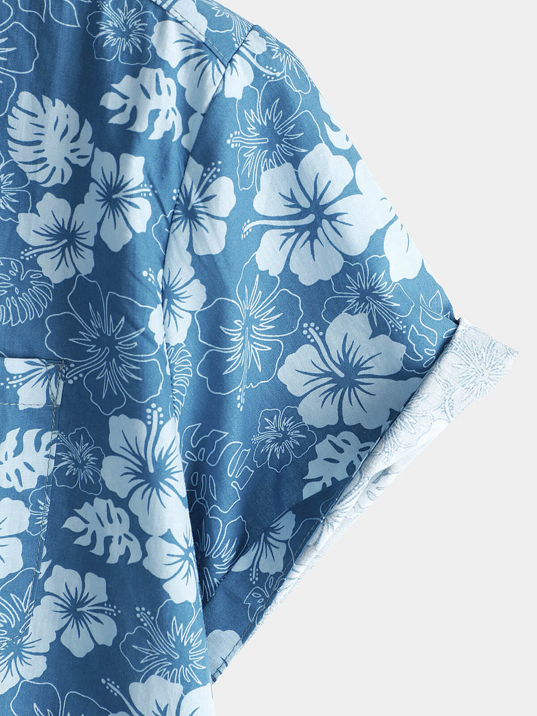 Chemise boutonnée bleue à manches courtes pour hommes, vacances florales hawaïennes, poche décontractée