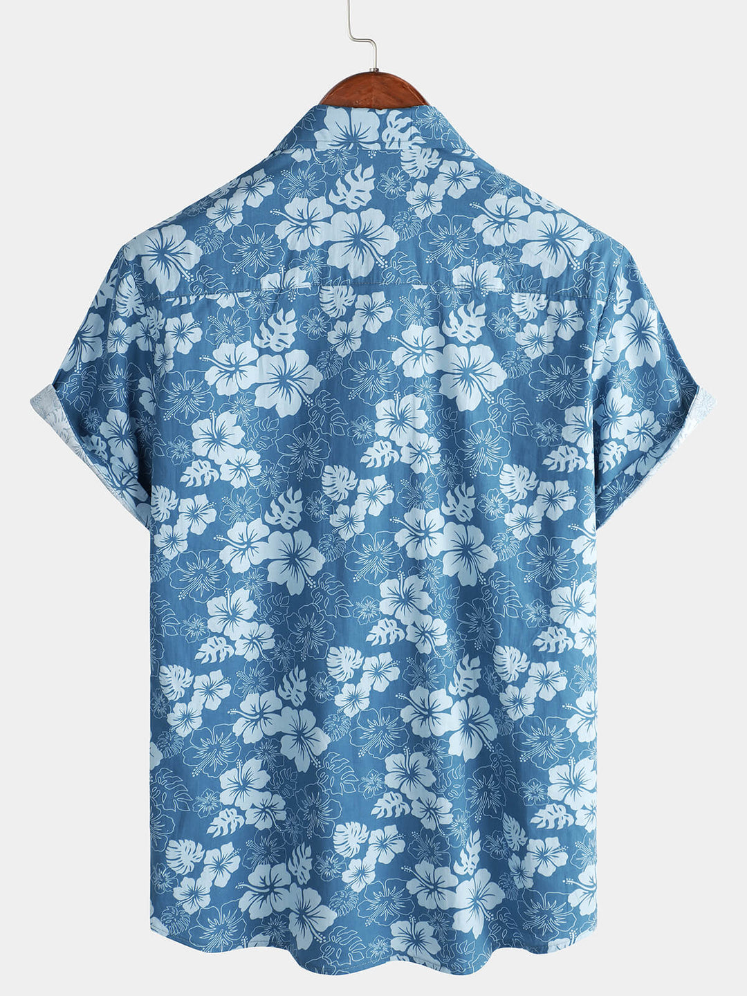 Chemise boutonnée bleue à manches courtes pour hommes, vacances florales hawaïennes, poche décontractée