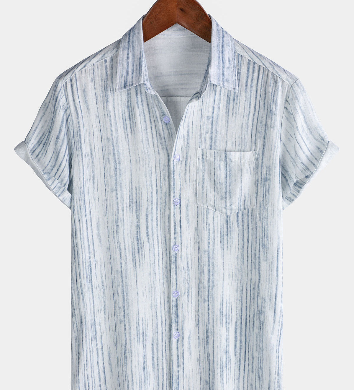 Men's Breathable Pocket Black Striped Short-Sleeve Shirt