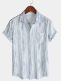 Chemise blanche à rayures et manches courtes pour homme, respirante et à poches