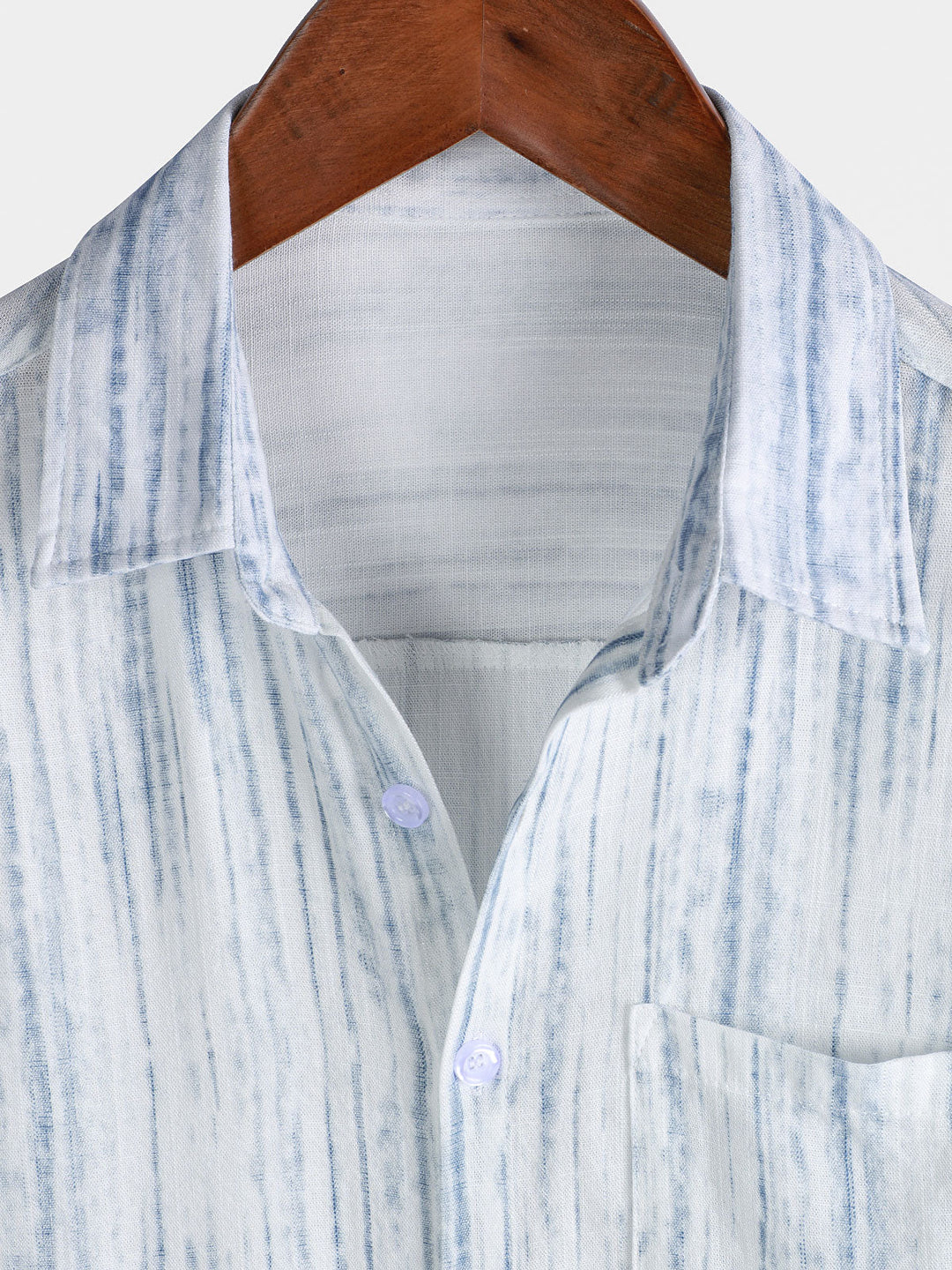 Chemise blanche à rayures et manches courtes pour homme, respirante et à poches