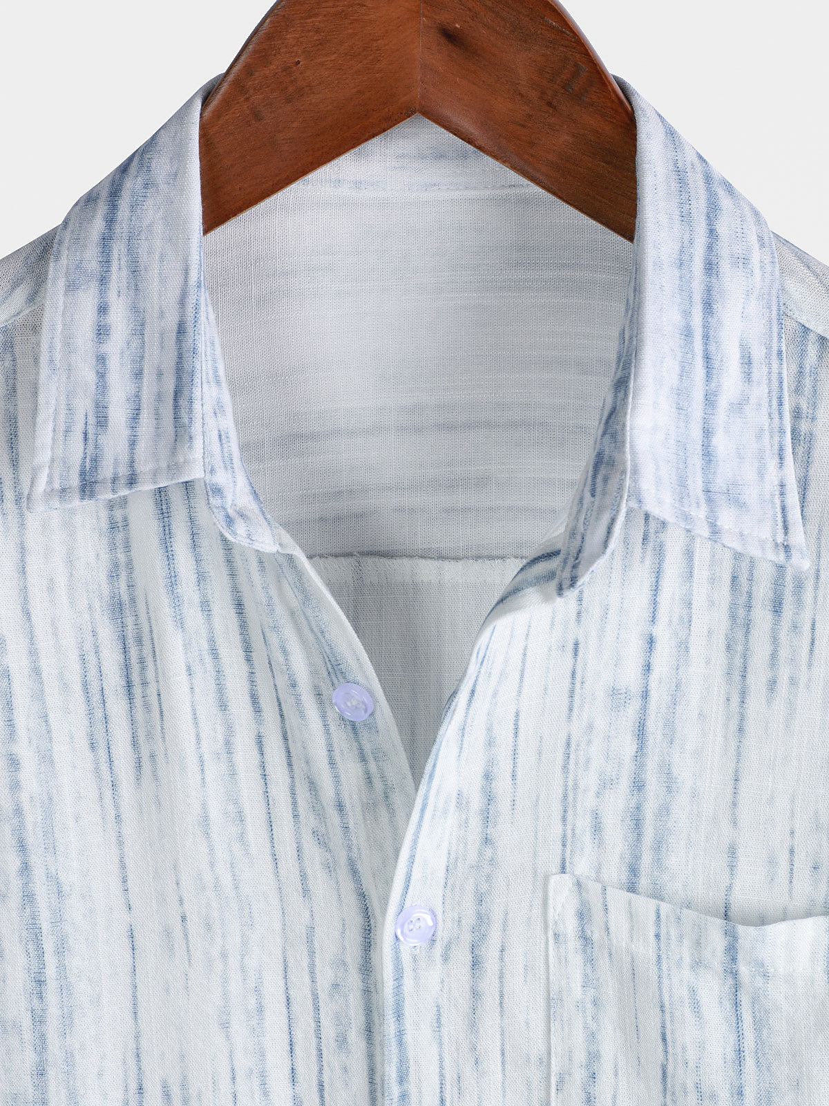 Chemise blanche à rayures et manches courtes pour homme, respirante et à poches