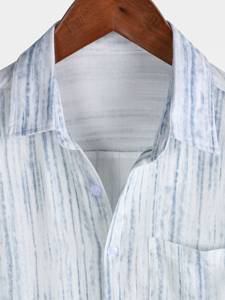Chemise blanche à rayures et manches courtes pour homme, respirante et à poches