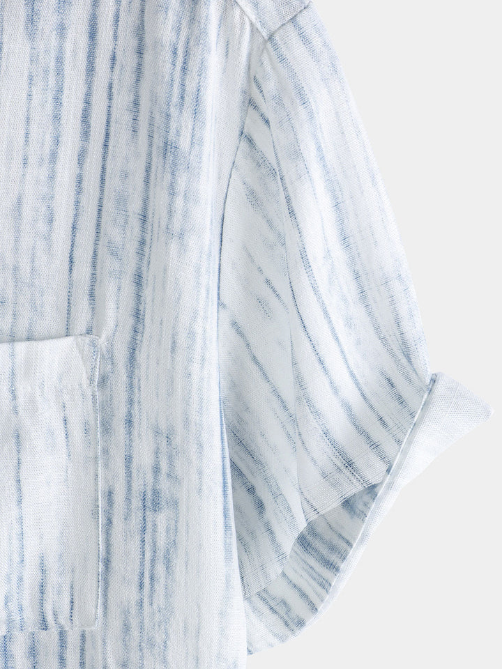 Chemise blanche à rayures et manches courtes pour homme, respirante et à poches