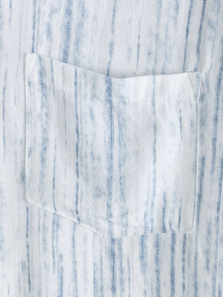 Chemise blanche à rayures et manches courtes pour homme, respirante et à poches