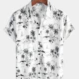 Chemise Aloha à manches courtes blanche pour homme avec imprimé tropical d'ananas et de palmiers