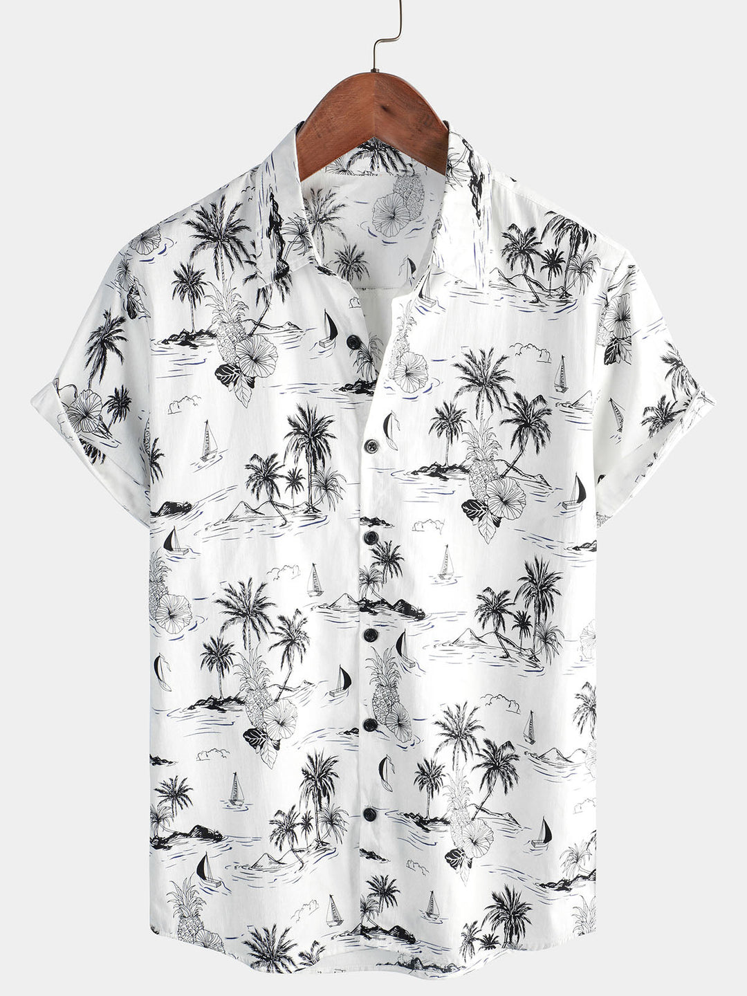 Chemise Aloha à manches courtes blanche pour homme avec imprimé tropical d&