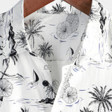 Chemise Aloha à manches courtes blanche pour homme avec imprimé tropical d'ananas et de palmiers