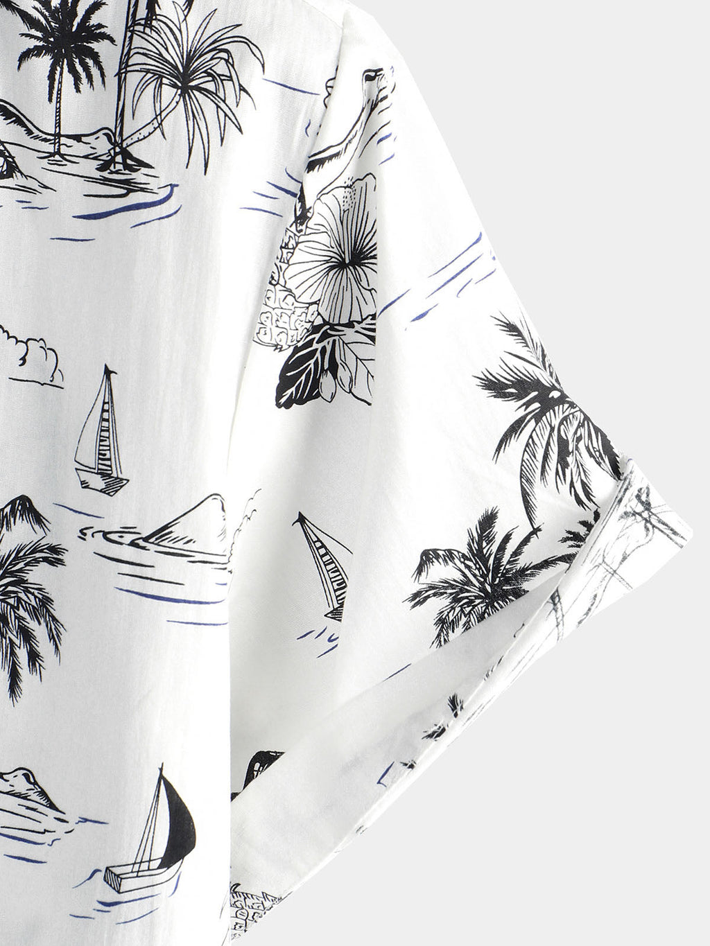 Chemise hawaïenne blanche à manches courtes Aloha pour homme avec imprimé palmier et ananas tropical