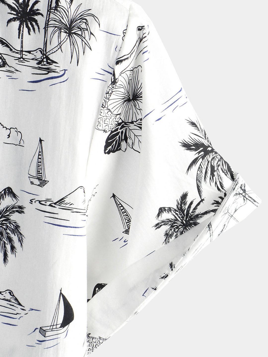 Chemise hawaïenne blanche à manches courtes Aloha pour homme avec imprimé palmier et ananas tropical