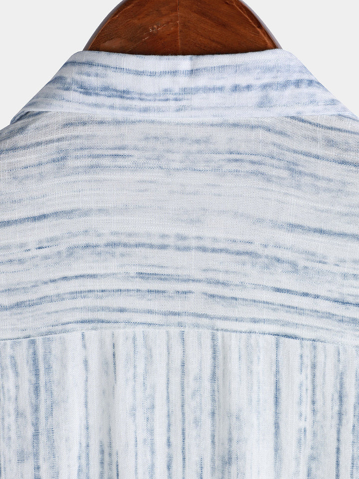 Chemise blanche à rayures et manches courtes pour homme, respirante et à poches