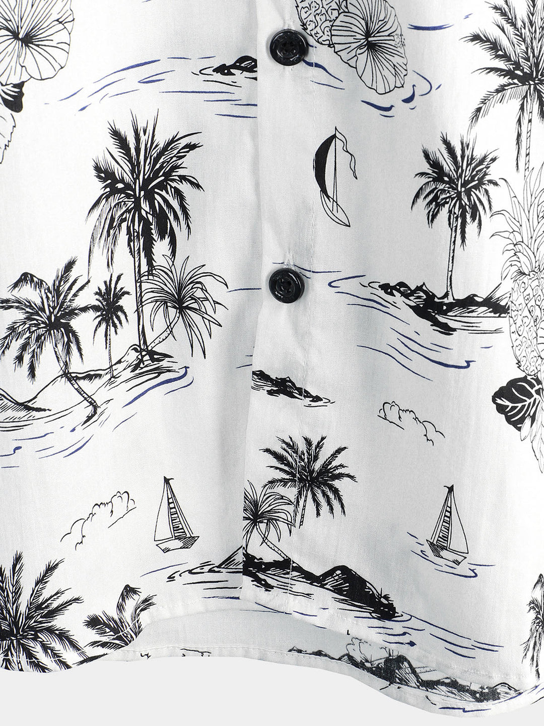 Chemise hawaïenne blanche à manches courtes Aloha pour homme avec imprimé palmier et ananas tropical