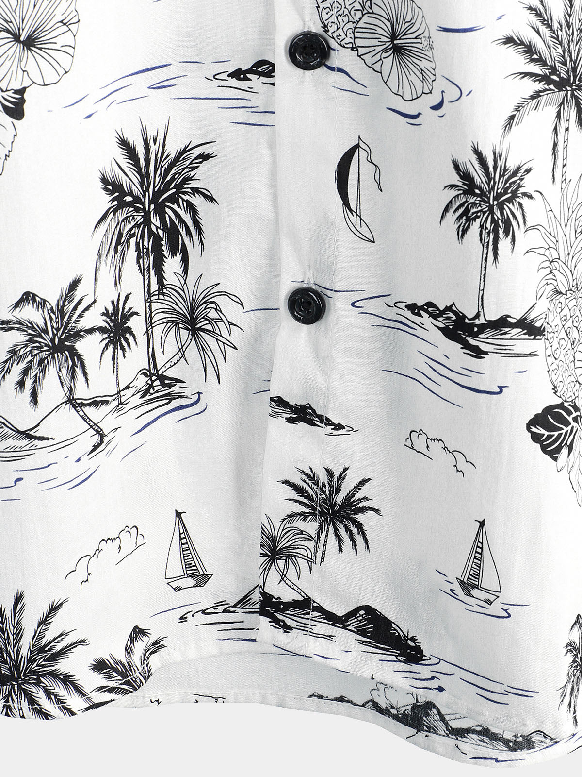 Chemise hawaïenne blanche à manches courtes Aloha pour homme avec imprimé palmier et ananas tropical