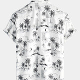 Chemise Aloha à manches courtes blanche pour homme avec imprimé tropical d'ananas et de palmiers
