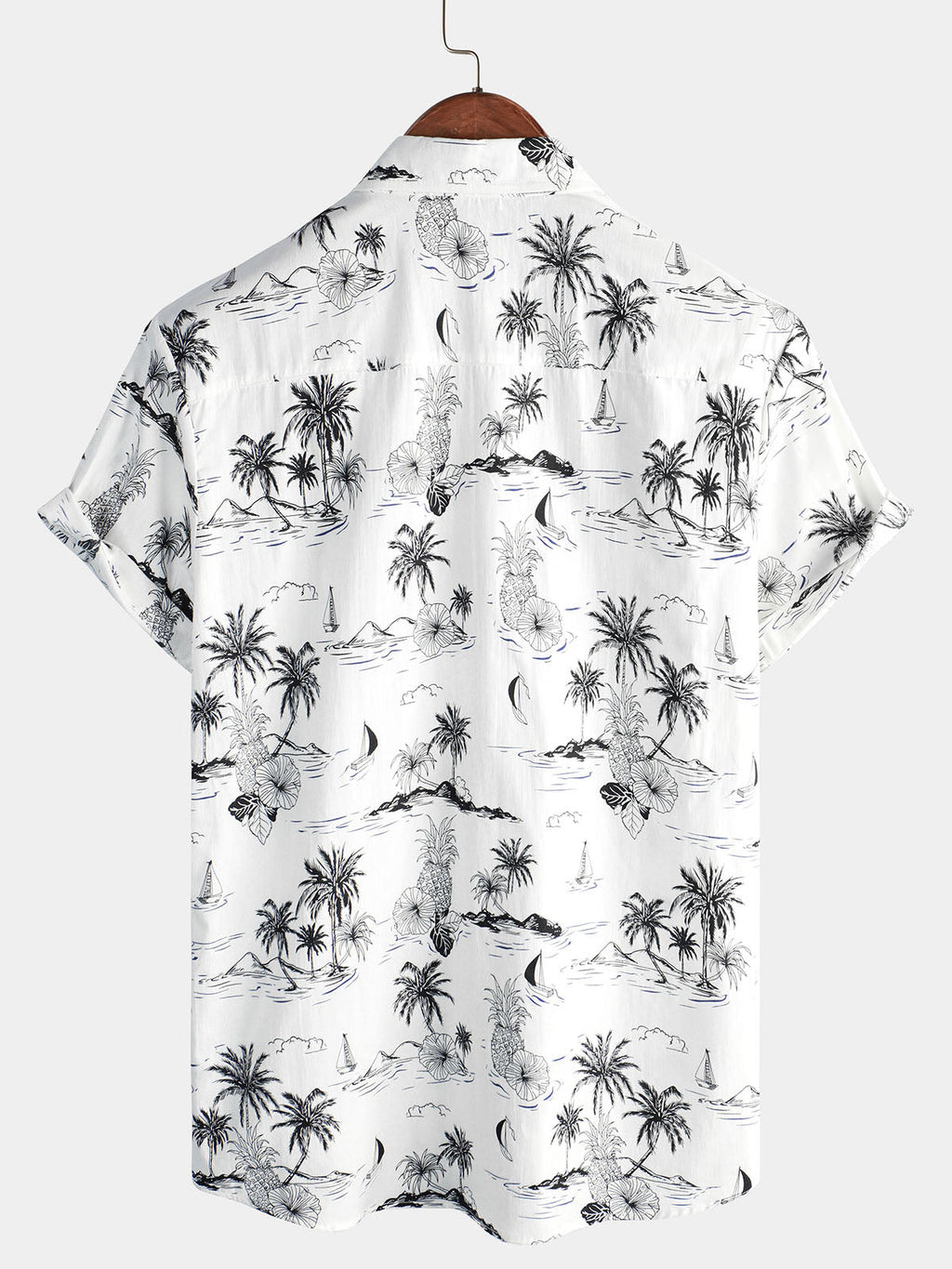 Chemise Aloha à Manches Courtes Blanche avec Imprimé d'Ananas Tropical et de Palmier pour Homme