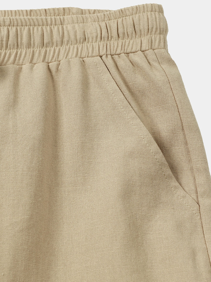 Pantalon Homme Décontracté Uni en Lin et Coton Léger Respirant