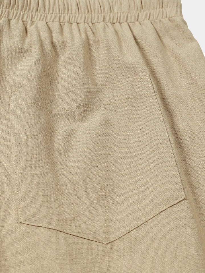 Pantalon Homme Décontracté Uni en Lin et Coton Léger Respirant