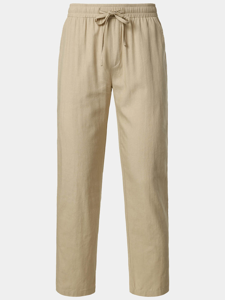 Pantalon Homme Décontracté Uni en Lin et Coton Léger Respirant