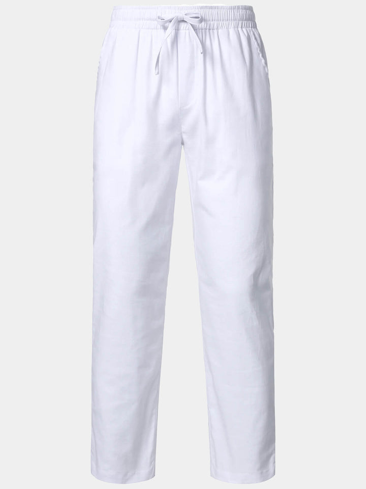 Pantalon Homme Décontracté Uni en Lin et Coton Léger Respirant