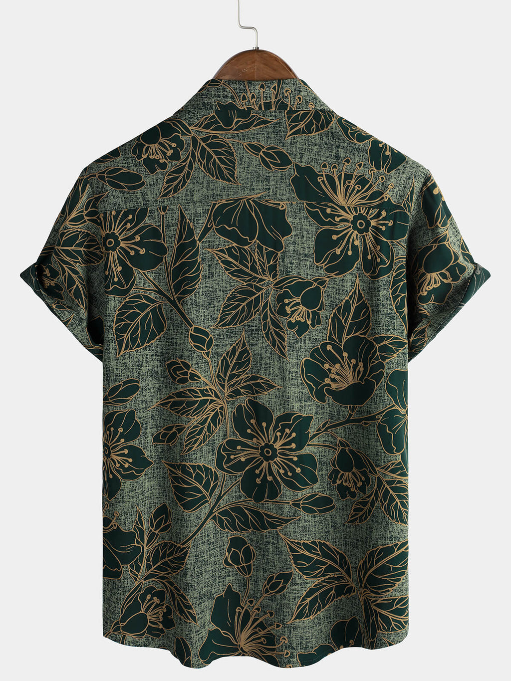 Chemise à manches courtes boutonnée pour hommes, motif floral, vintage, vert, vacances d'été