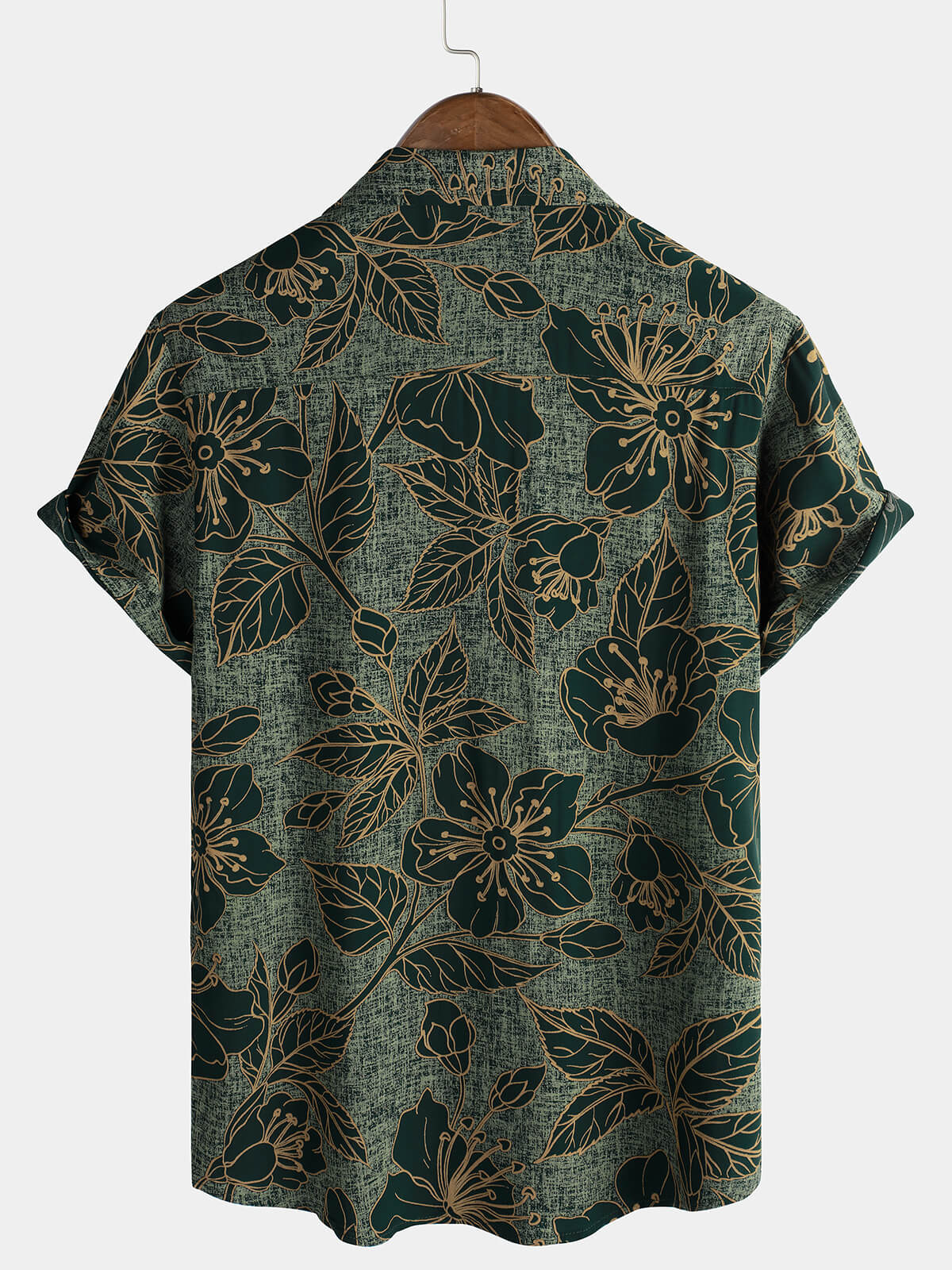 Chemise à manches courtes boutonnée pour hommes, motif floral, vintage, vert, vacances d'été