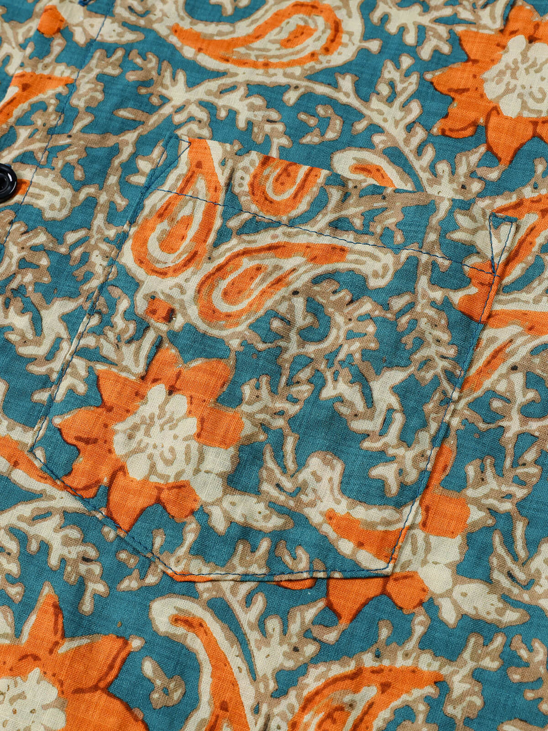 Chemise Homme Bohème Décontractée à Manches Courtes Imprimé Paisley et Floral Bleu