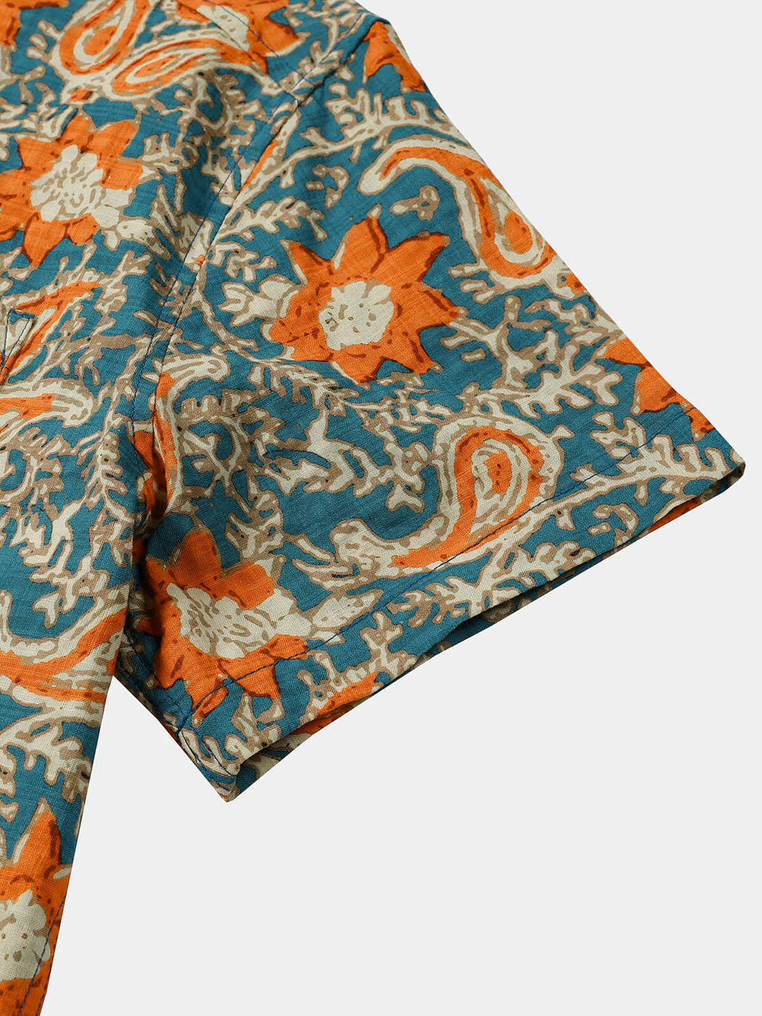 Chemise Homme Bohème Décontractée à Manches Courtes Imprimé Paisley et Floral Bleu
