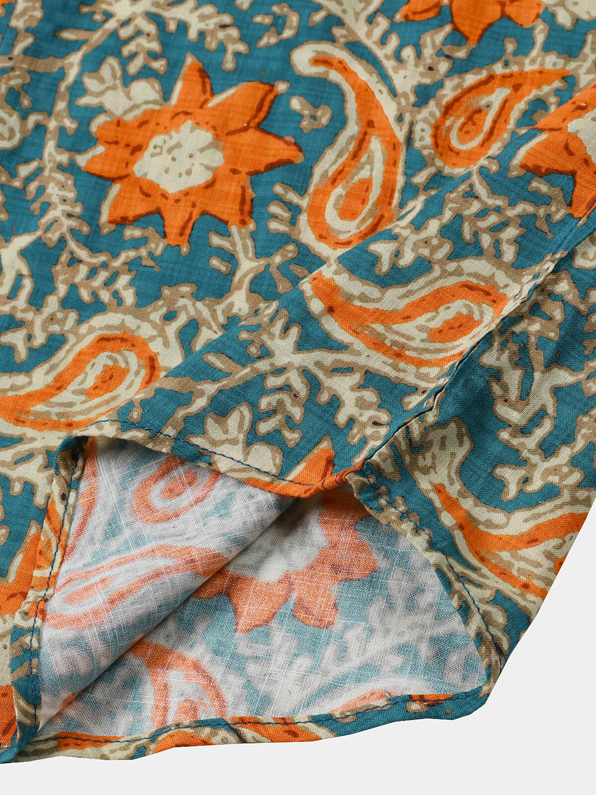 Chemise Homme Bohème Décontractée à Manches Courtes Imprimé Paisley et Floral Bleu