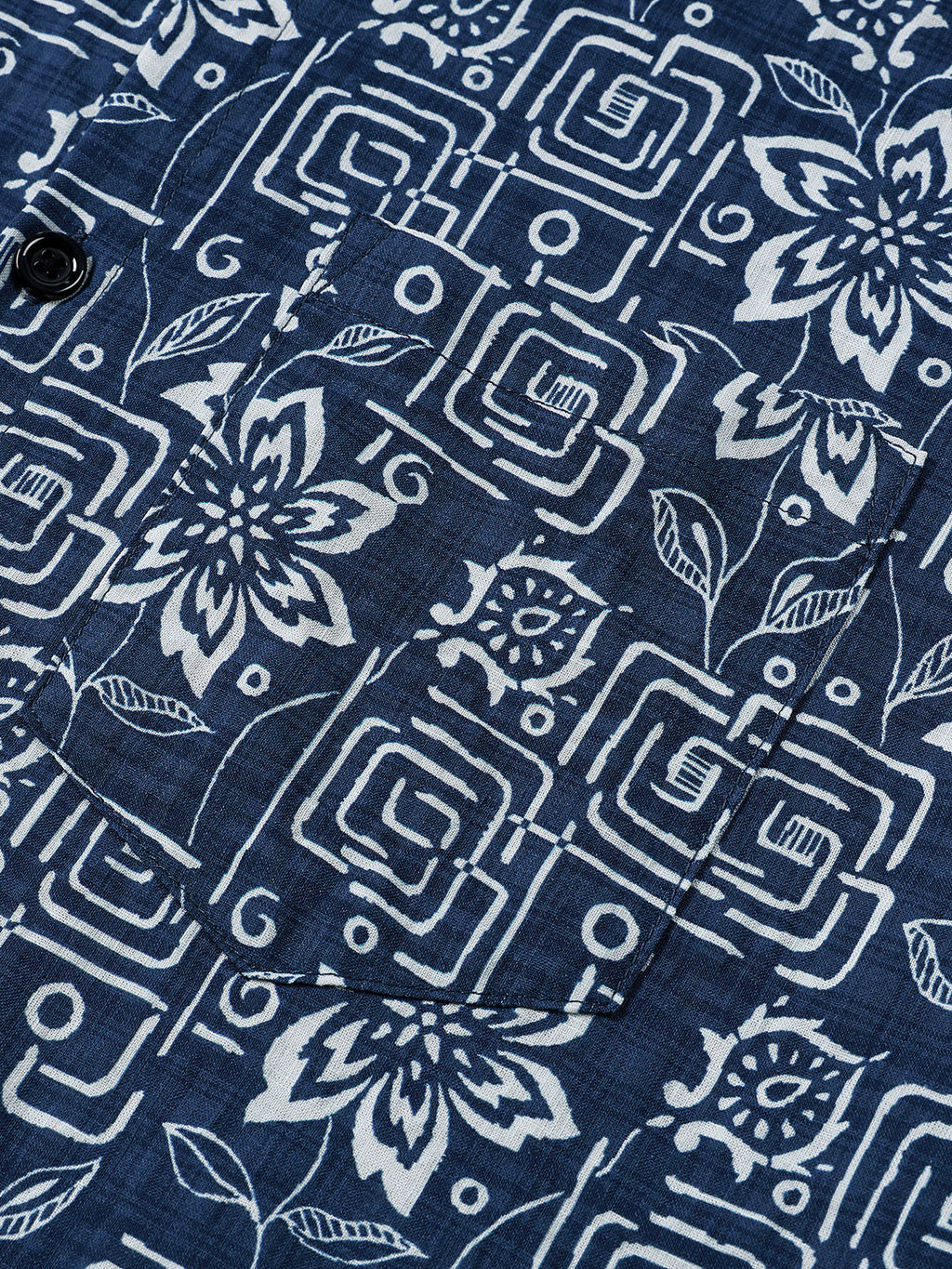 Chemise Homme Imprimé Géométrique Floral Bleu Marine Style Bohème Casual Manches Courtes