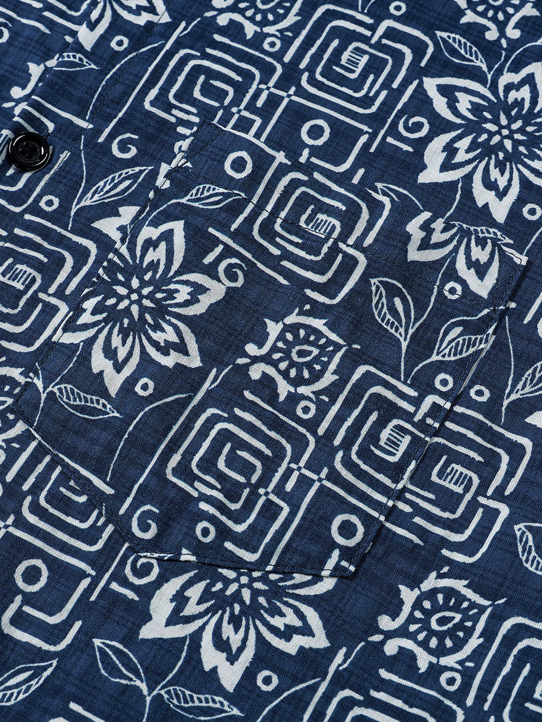 Chemise Homme Imprimé Géométrique Floral Bleu Marine Style Bohème Casual Manches Courtes