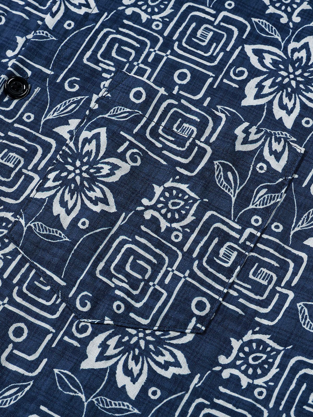 Chemise Homme Imprimé Géométrique Floral Bleu Marine Style Bohème Casual Manches Courtes