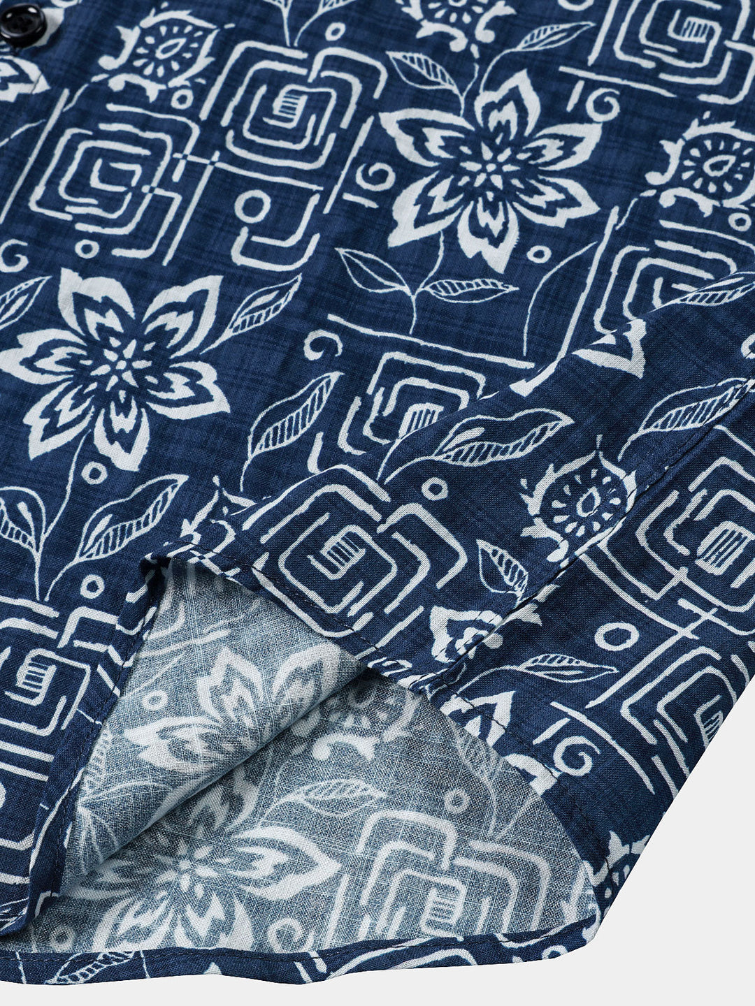 Chemise Homme Imprimé Géométrique Floral Bleu Marine Style Bohème Casual Manches Courtes