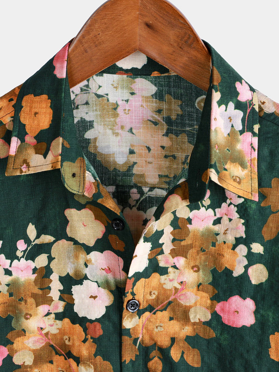 Chemise de plage décontractée à manches courtes en coton vert à fleurs pour homme