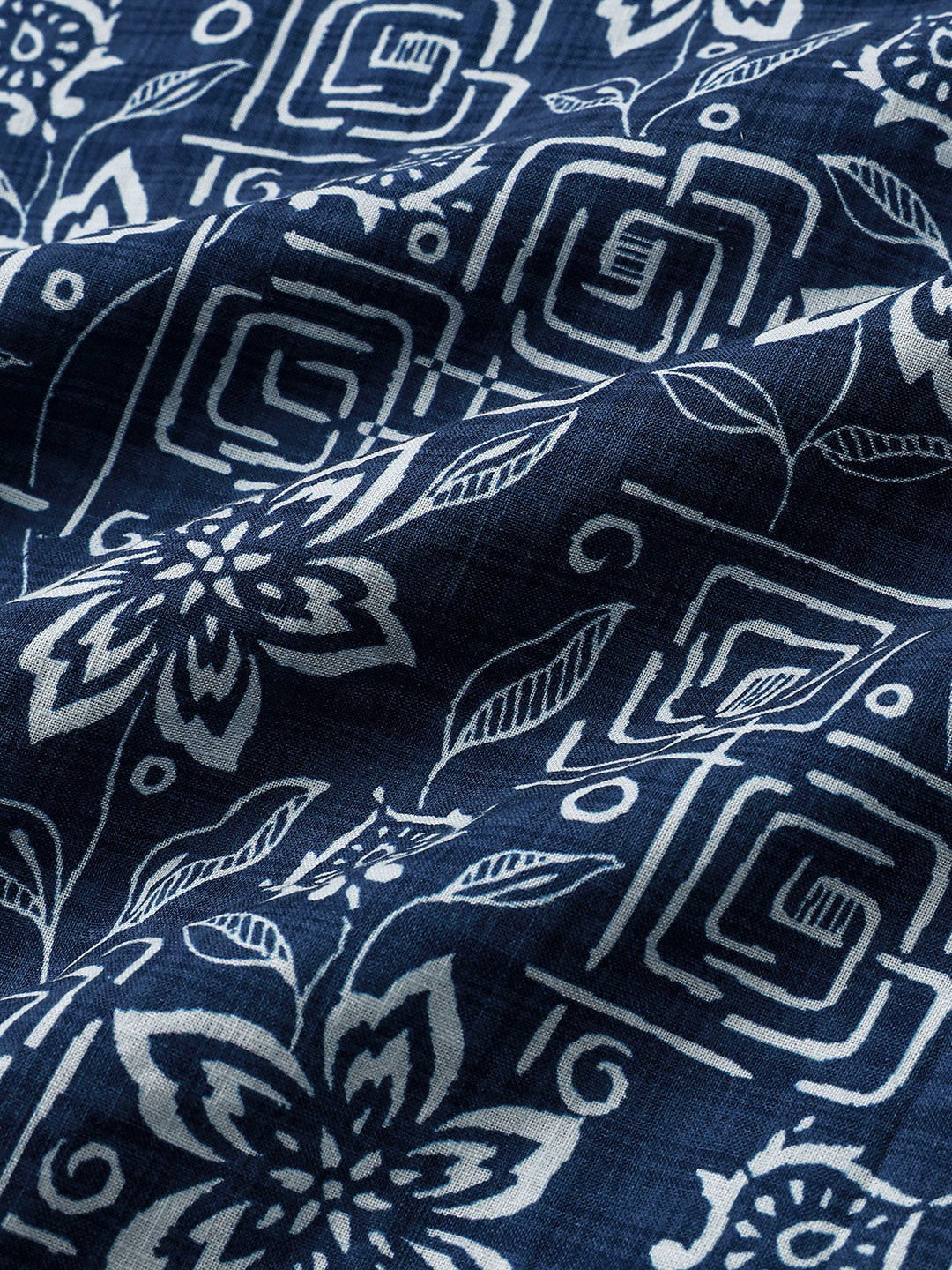 Chemise Homme Imprimé Géométrique Floral Bleu Marine Style Bohème Casual Manches Courtes