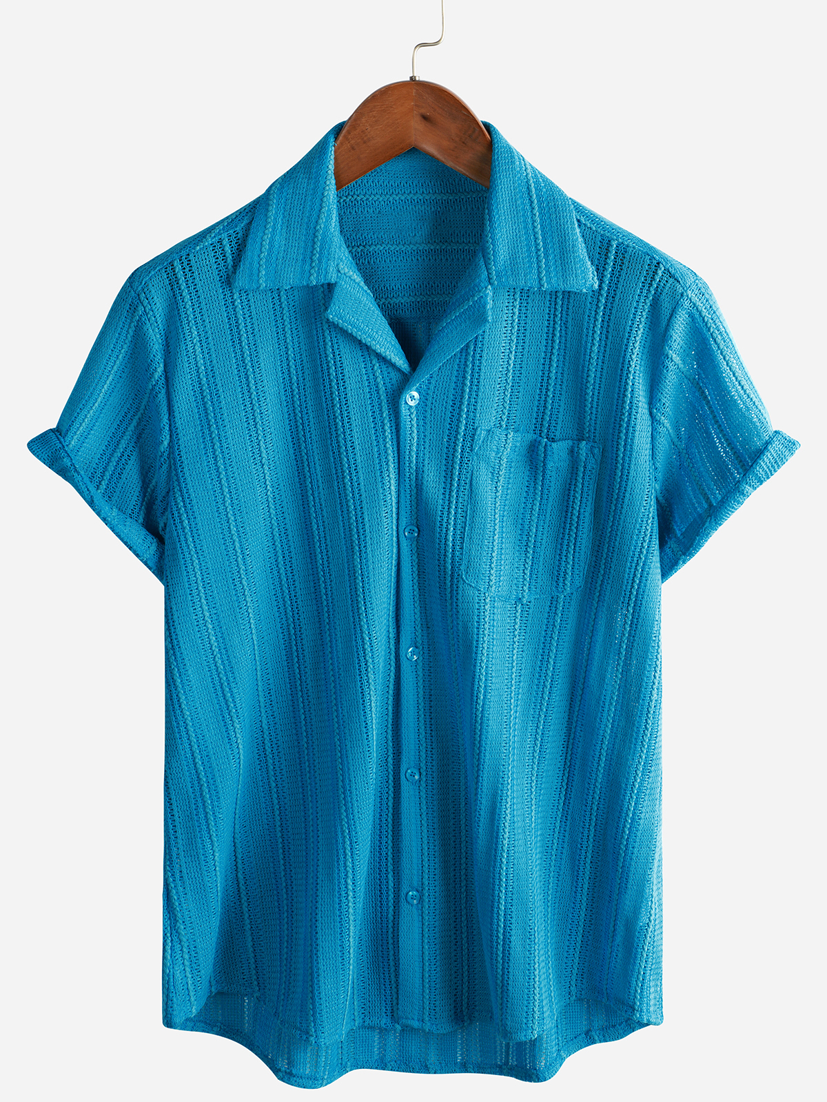 Chemise d'été en dentelle à manches courtes pour hommes, décontractée avec boutons, idéale pour la plage