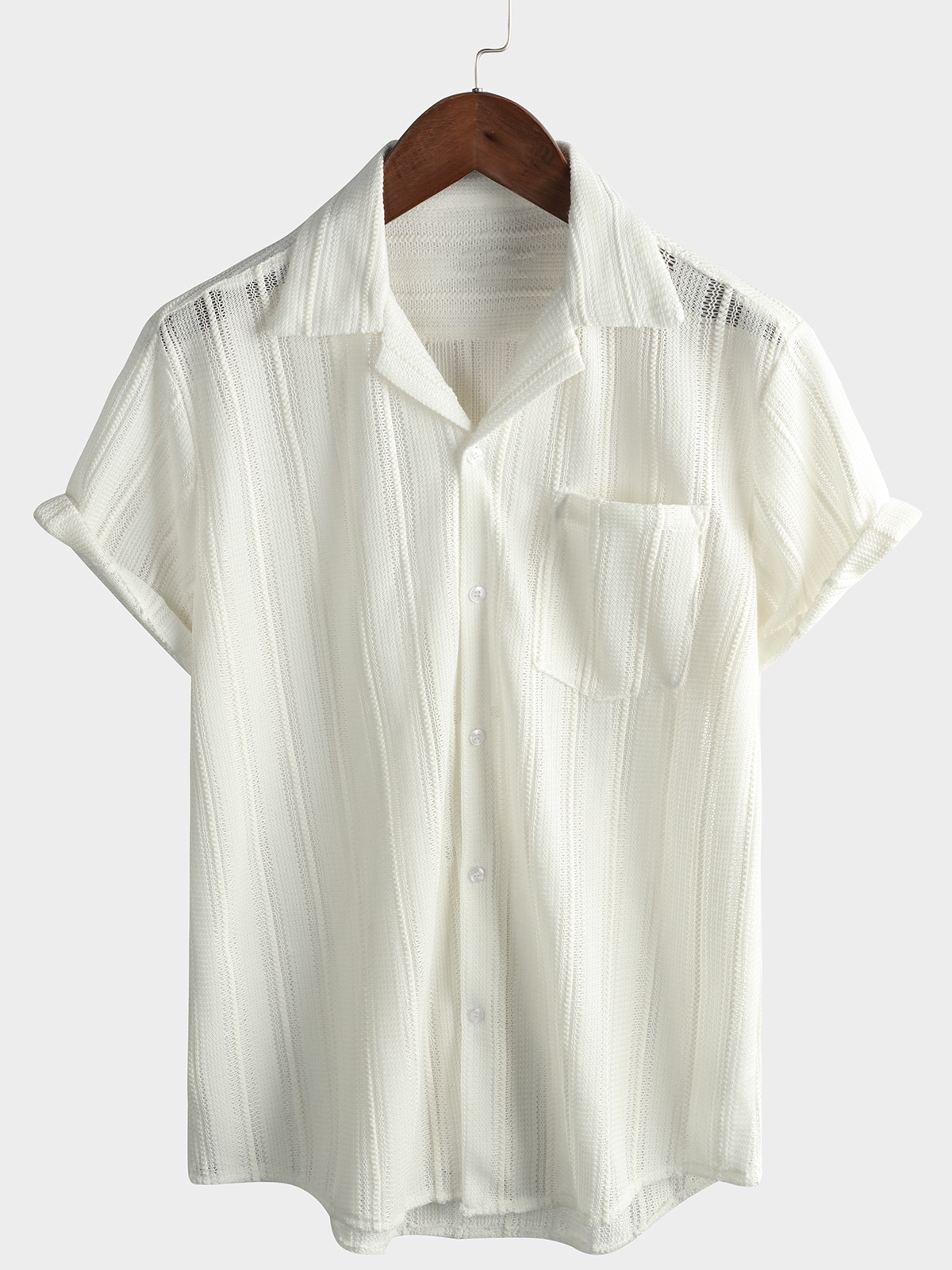 Chemise d'été en dentelle à manches courtes pour hommes, décontractée avec boutons, idéale pour la plage
